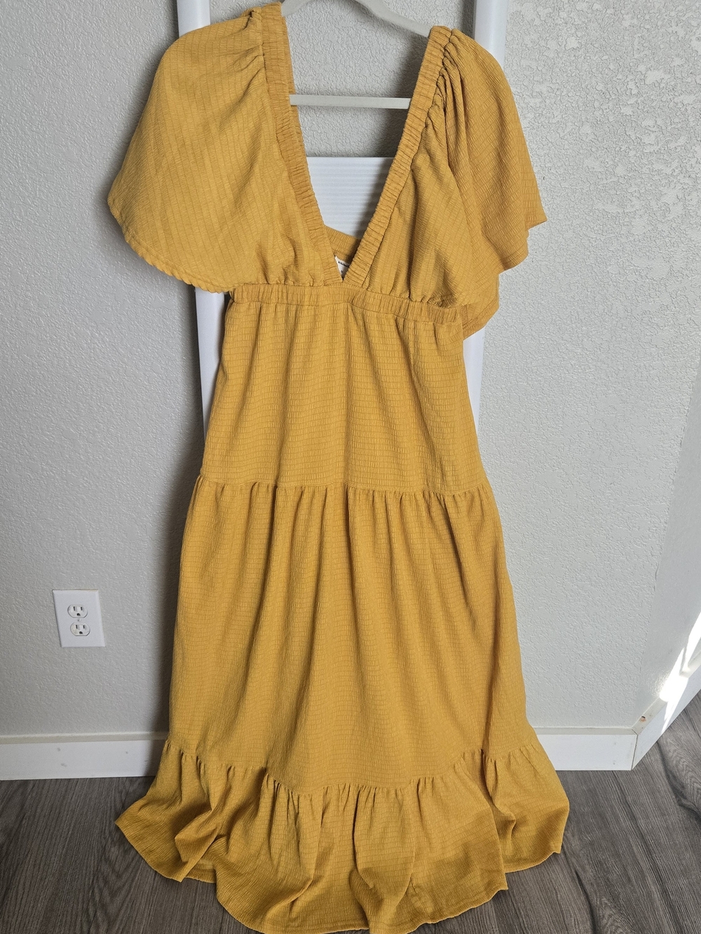Kikibell Mustard Textured V-Neck Dress